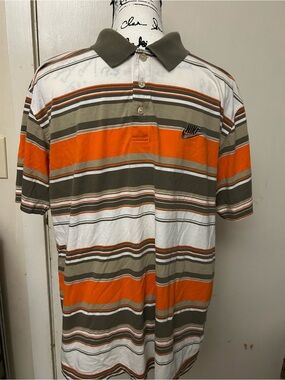 Nike Olive, Orange & White Striped Polo Shirt